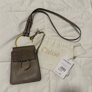 Chloe Taupe/Gray Mini Crossbody Bag with Mixed Metal Accents